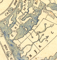 Detail of map from Pomponius Mela's Cosmographi geographia printed in 1482. Please click to view entire image.
